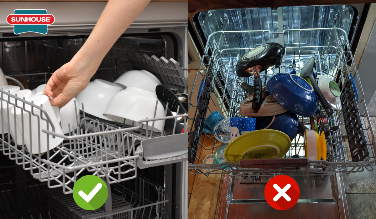 Xếp bát đĩa vào giàn rửa
