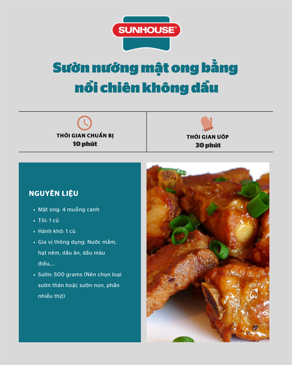 Nguyên liệu làm sườn nướng mật ong bằng nồi chiên không dầu