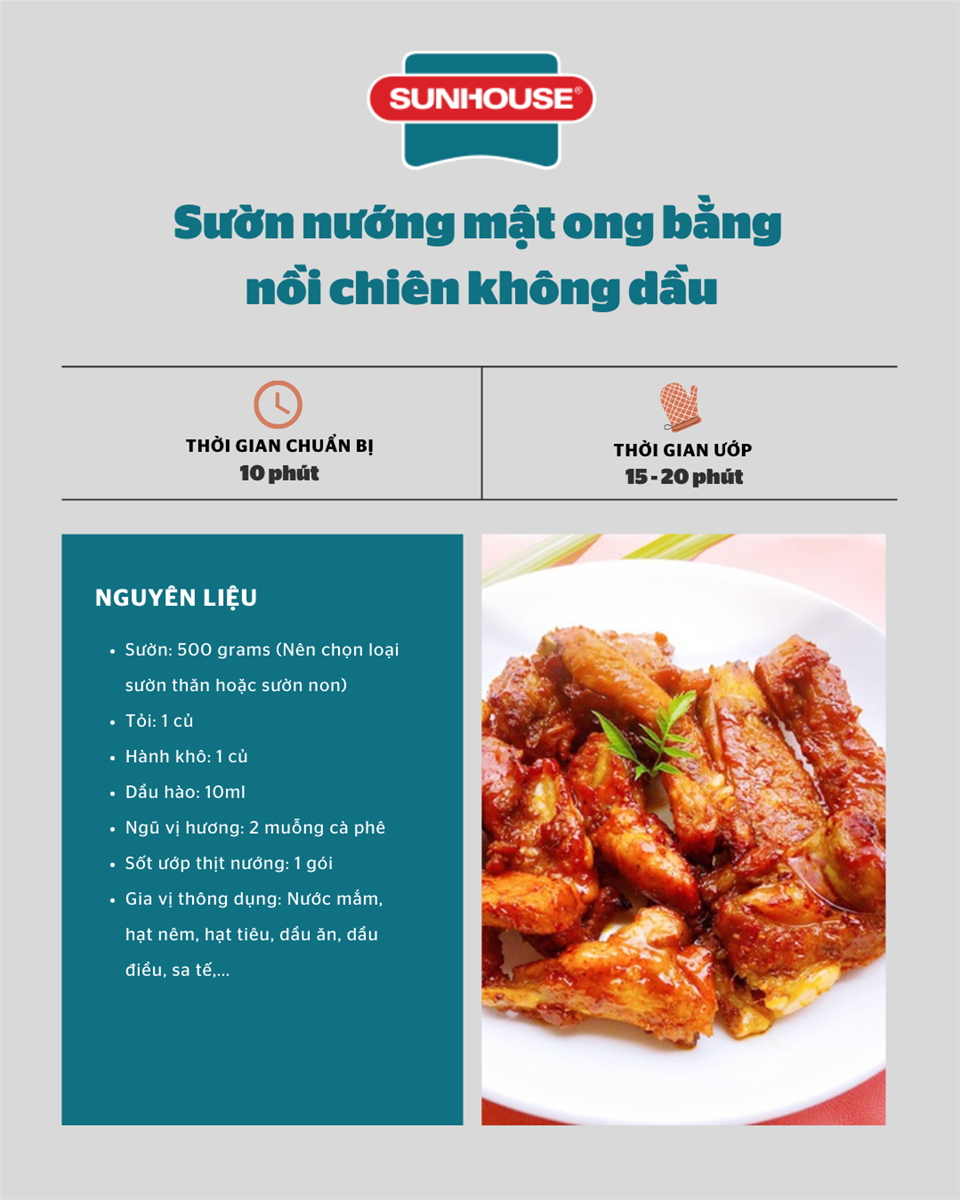 Nguyên liệu làm sườn nướng ngũ vị bằng nồi chiên không dầu