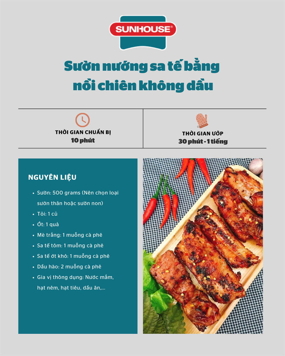 Nguyên liệu làm sườn nướng sa tế bằng nồi chiên không dầu