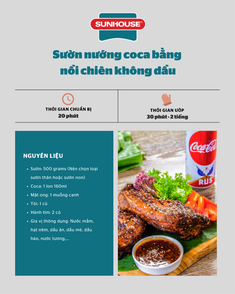 Nguyên liệu làm sườn nướng coca bằng nồi chiên không dầu