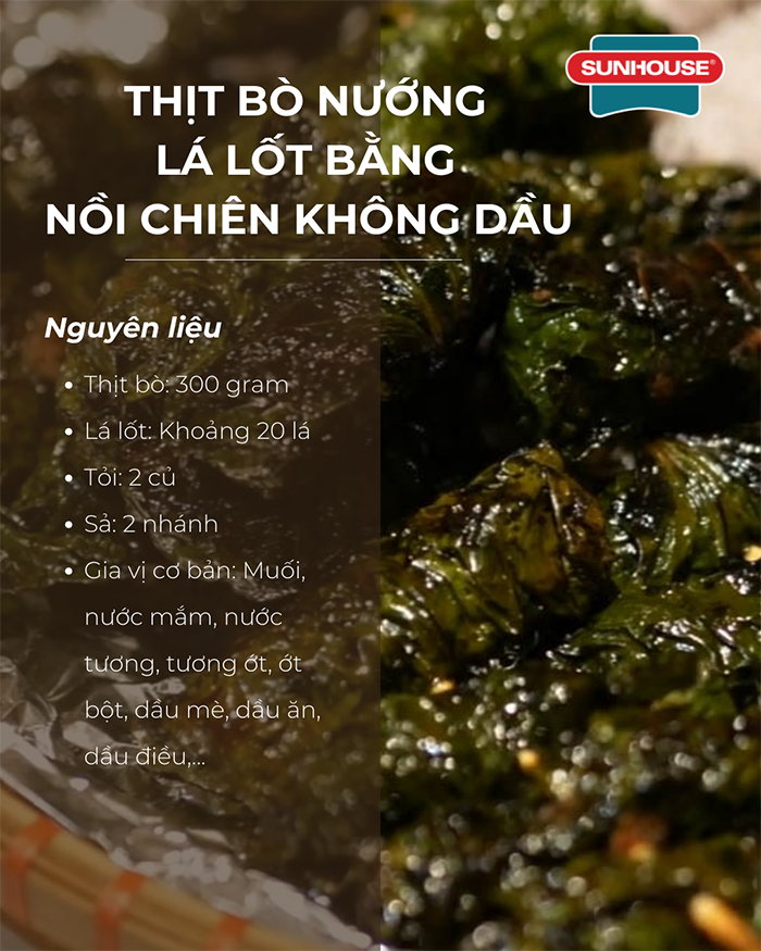 Nguyên liệu làm thịt bò nướng lá lốt bằng nồi chiên không dầu