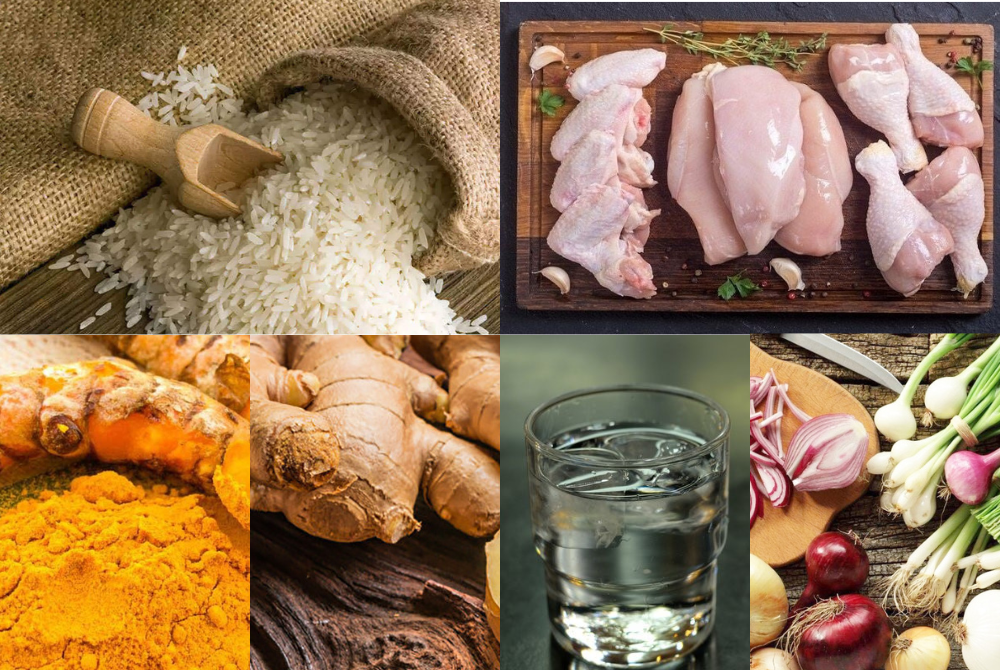 Cần chuẩn bị đầy đủ nguyên liệu trước khi nấu cơm gà