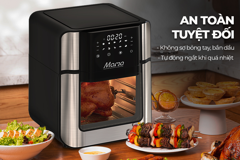 Nồi chiên không dầu đảm bảo an toàn tuyệt đối khi nấu nướng, đặc biệt là khi chiên rán các món nhiều nước như thịt, cá,...