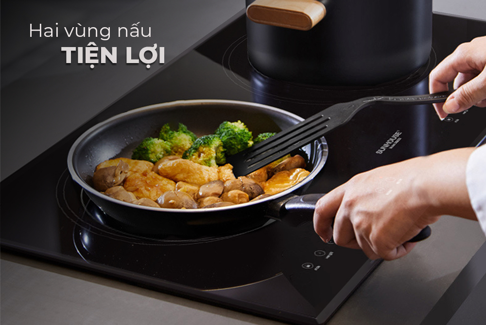 Bếp từ đôi sở hữu 2 vùng nấu tiện lợi