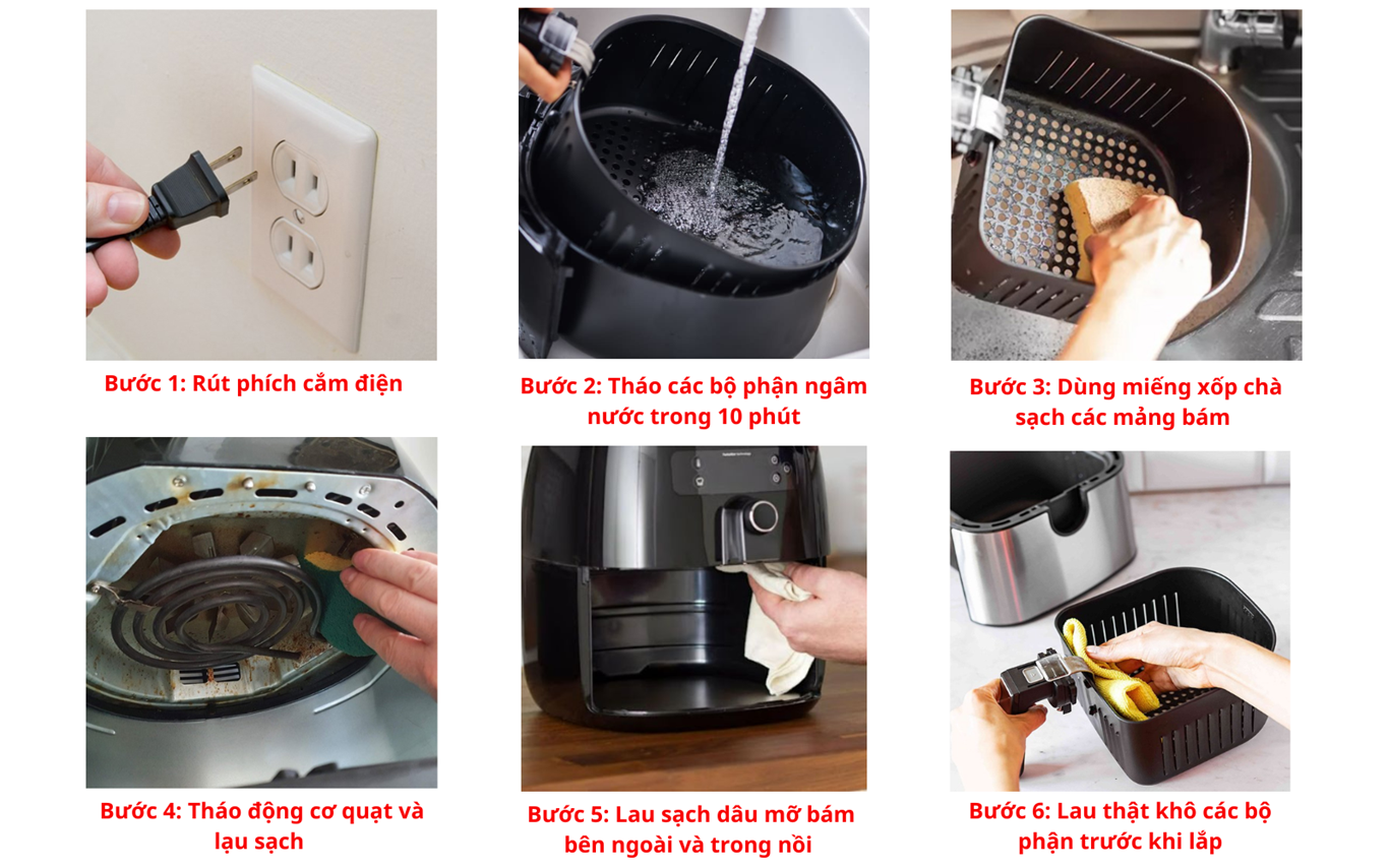 Các bước vệ sinh nồi chiên không dầu “chuẩn chỉnh”