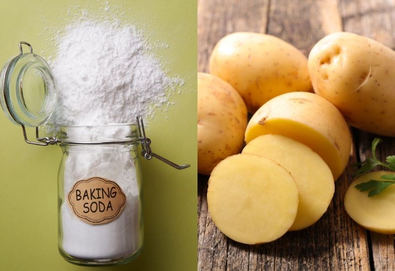 Dùng baking soda và khoai tây để làm sạch các vết rỉ sét mỏng bám trên nồi chiên không dầu