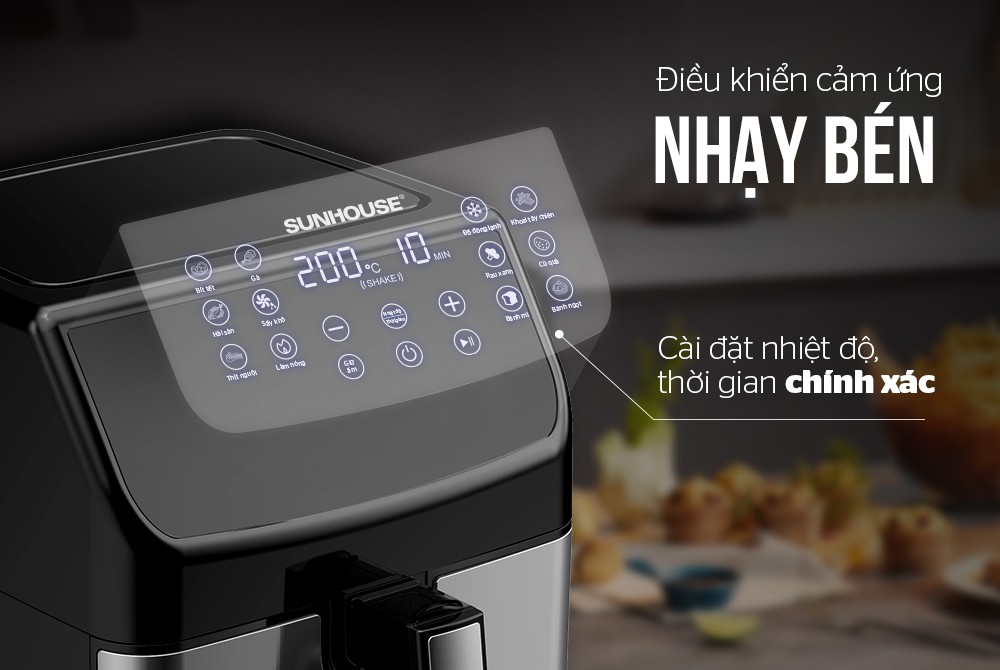 Nồi chiên không dầu SUNHOUSE với tính năng thiết lập nhiệt độ và thời gian chính xác