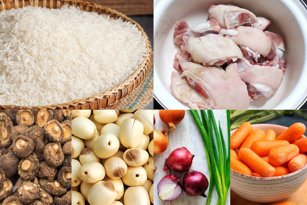 Các nguyên liệu cần chuẩn bị để nấu cháo móng giò bằng nồi cơm điện