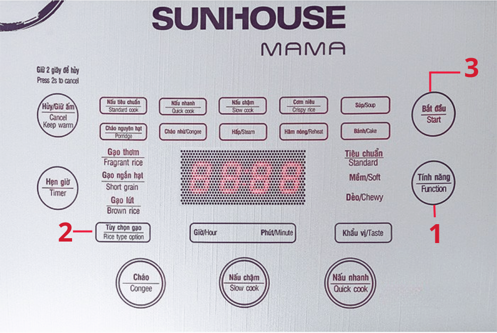 Các thao tác bấm nút nồi cơm điện tử SUNHOUSE dễ dàng