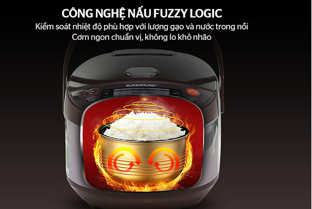 Nồi cơm điện tử SUNHOUSE có chất lượng cao, tích hợp công nghệ hiện đại giúp cơm chín đều, hạn chế tình trạng sống, sượng