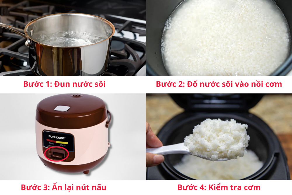 Các bước để xử lý cơm bị sống bằng nước sôi