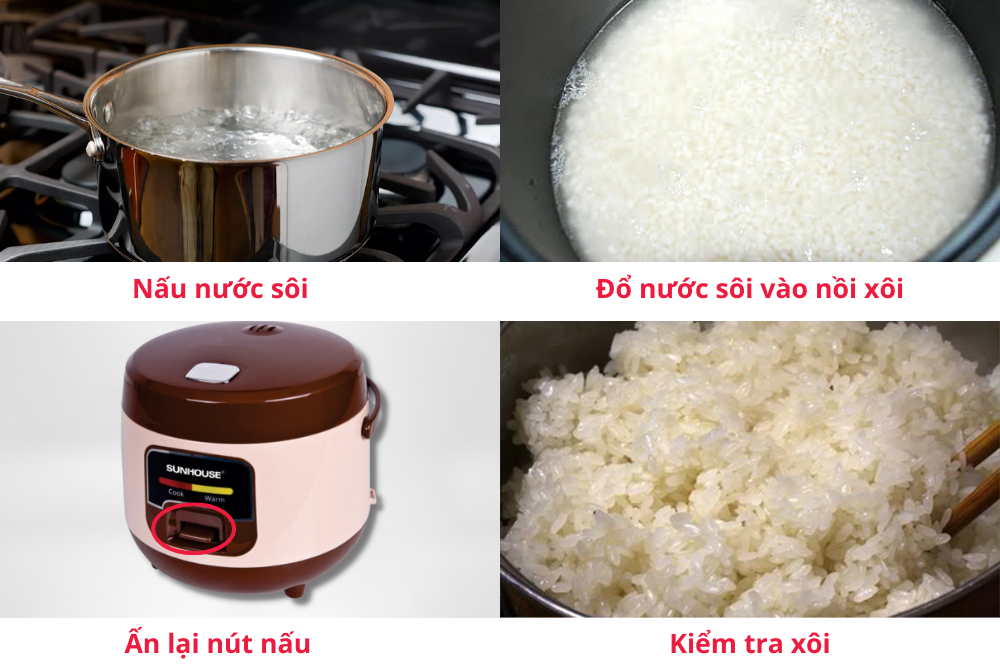 Các bước xử lý xôi bị sống bằng nước sôi giúp xôi được nấu chín đều và dẻo