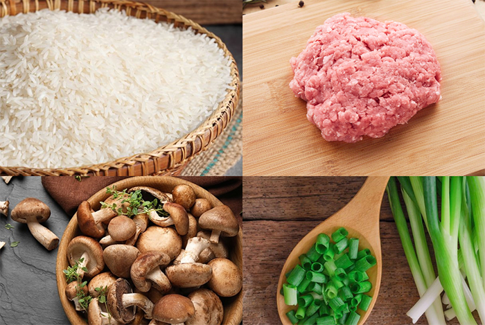 Nguyên liệu nấu cháo thịt bằm bằng nồi cơm điện