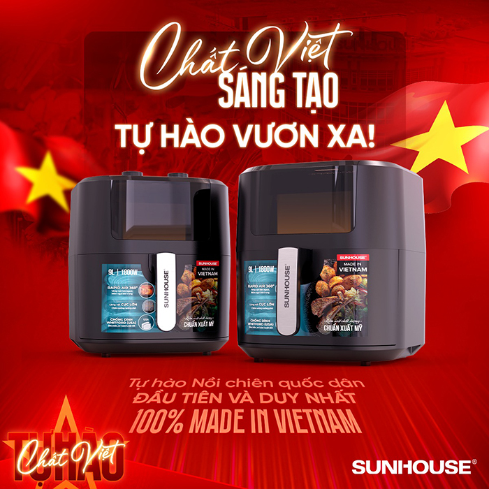 Hệ thống nồi chiên không dầu của SUNHOUSE với 100% ứng dụng công nghệ Rapid Air với nhiều ưu điểm vượt trội lần đầu tiên và duy nhất nhất được sản xuất tại Việt Nam