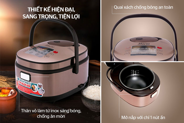 Thiết kế thân nồi làm từ inox sáng bóng, chống ăn mòn