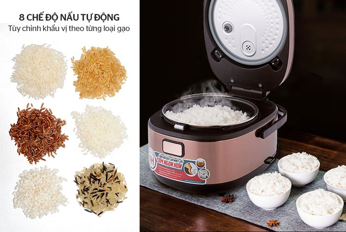 Nồi có 8 chức năng cài đặt sẵn (thời gian, nhiệt độ)