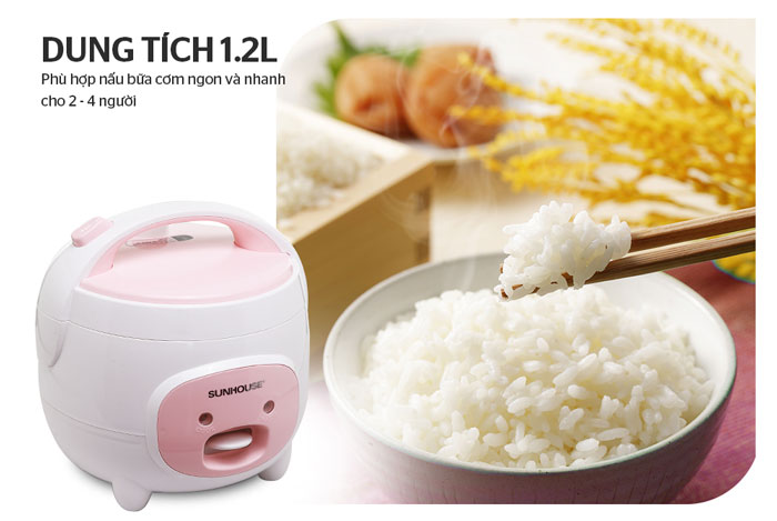 Nồi cơm điện cơ SUNHOUSE kích thước nhỏ gọn dung tích chỉ 1,2l