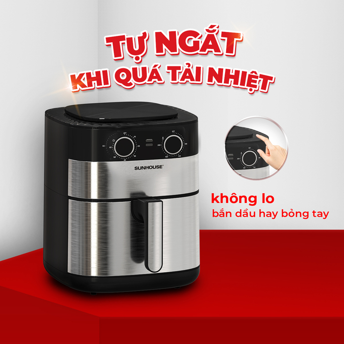 Nồi chiên không dầu được trang bị bộ cảm biến tự động ngắt điện khi quá tải