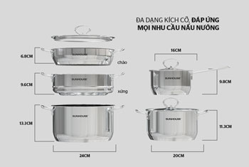 Bộ nồi chảo inox 5 món đáp ứng được nhiều nhu cầu