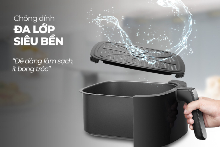 Vỉ chiên có lớp chống dính đa lớp, siêu bền, dễ dàng làm sạch, ít bong tróc