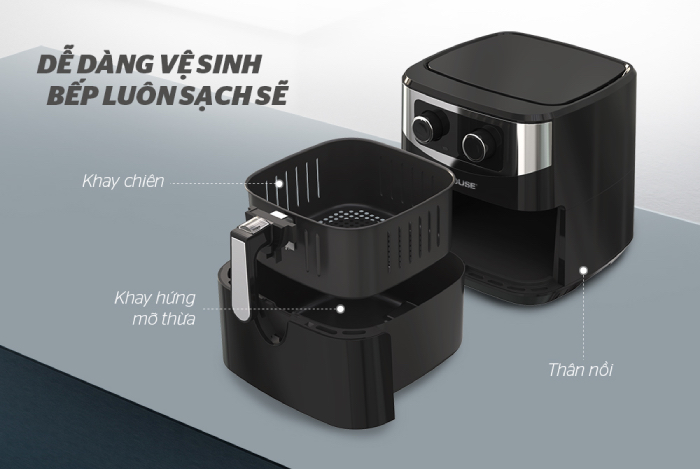Khoang chiên lớn giúp việc vệ sinh trong lòng nồi cũng dễ dàng hơn rất nhiều, nhất là đối với các khu vực như bộ phận phát nhiệt