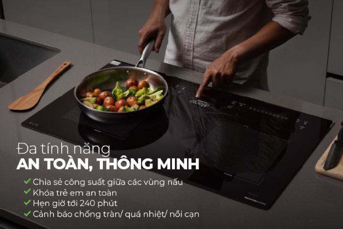 Bếp từ đôi SHB9208NEW tích hợp các tính năng thông minh, đảm bảo an toàn cho người sử dụng