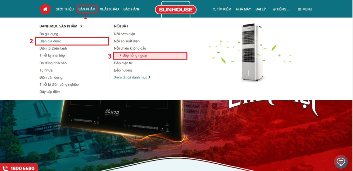 Chọn danh mục Bếp hồng ngoại tại website SUNHOUSE