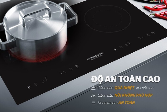 Bếp điện từ hồng ngoại được trang bị nhiều tính năng thông minh, đảm bảo an toàn cho người sử dụng