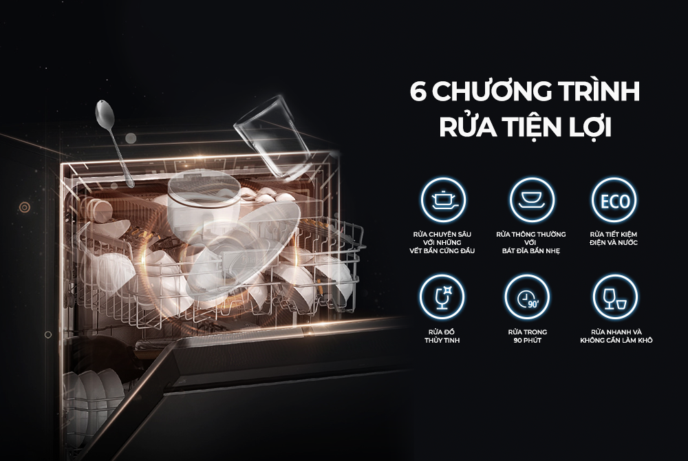 Máy rửa chén tích hợp nhiều chương trình