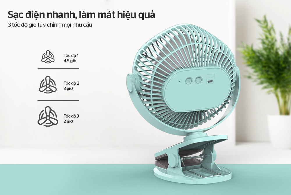 quạt sạc mini sunhouse shd7111 sạc nhanh