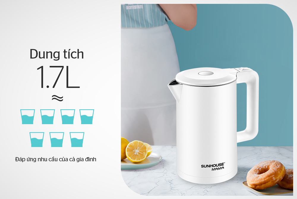 ẤM SIÊU TỐC INOX 2 LỚP 1.7L SUNHOUSE MAMA SHD1386W - 2