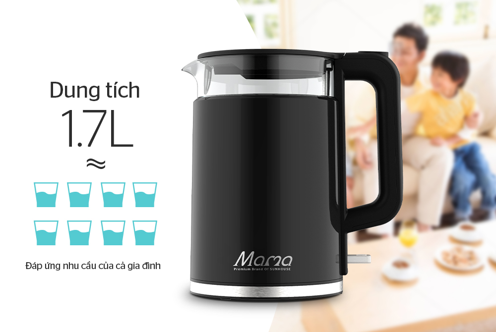 ẤM SIÊU TỐC THỦY TINH 1.7L SUNHOUSE MAMA SHD1330 2