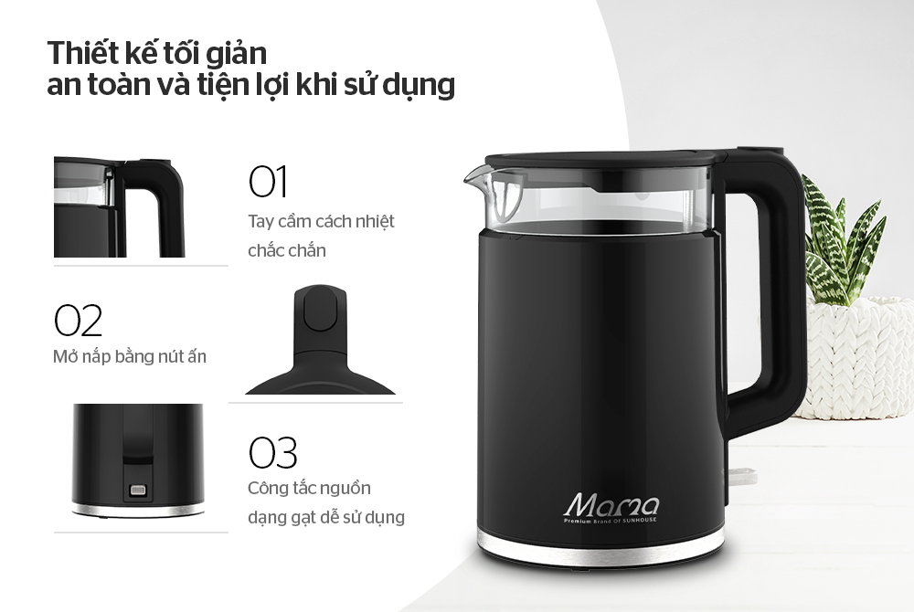 ẤM SIÊU TỐC THỦY TINH 1.7L SUNHOUSE MAMA SHD1330 4
