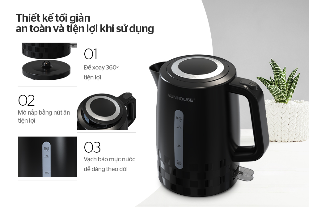 ẤM SIÊU TỐC NHỰA 1.7L SUNHOUSE SHD1306 3