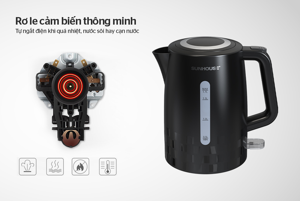 ẤM SIÊU TỐC NHỰA 1.7L SUNHOUSE SHD1306 6