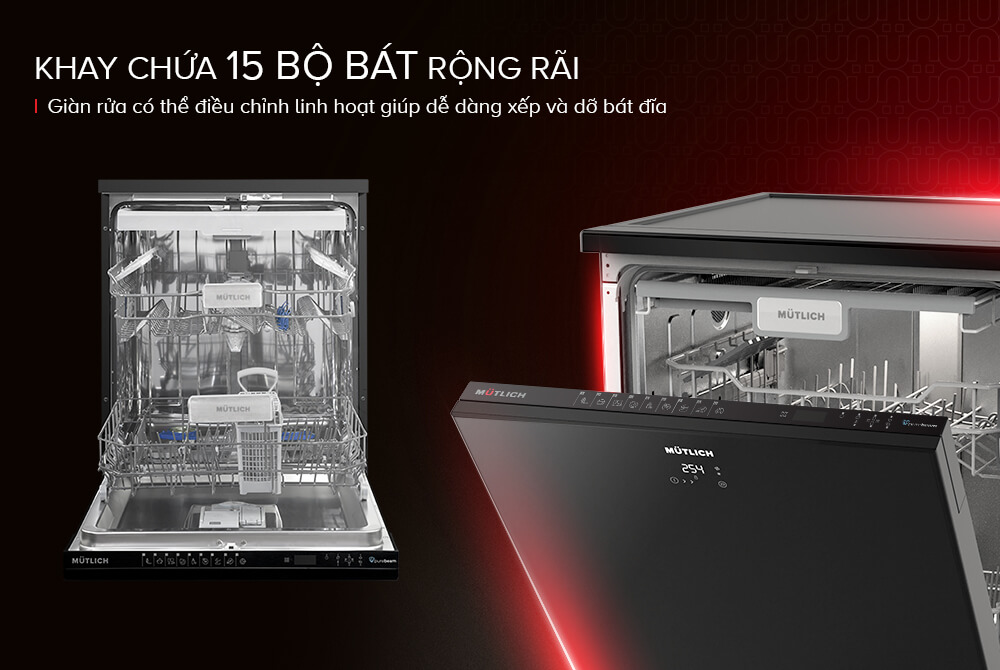 KHAY CHỨA 15 BỘ BÁT ĐĨA RỘNG RÃI. GIÀN RỬA LINH HOẠT DỄ DÀNG XẾP/DỠ BÁT ĐĨA