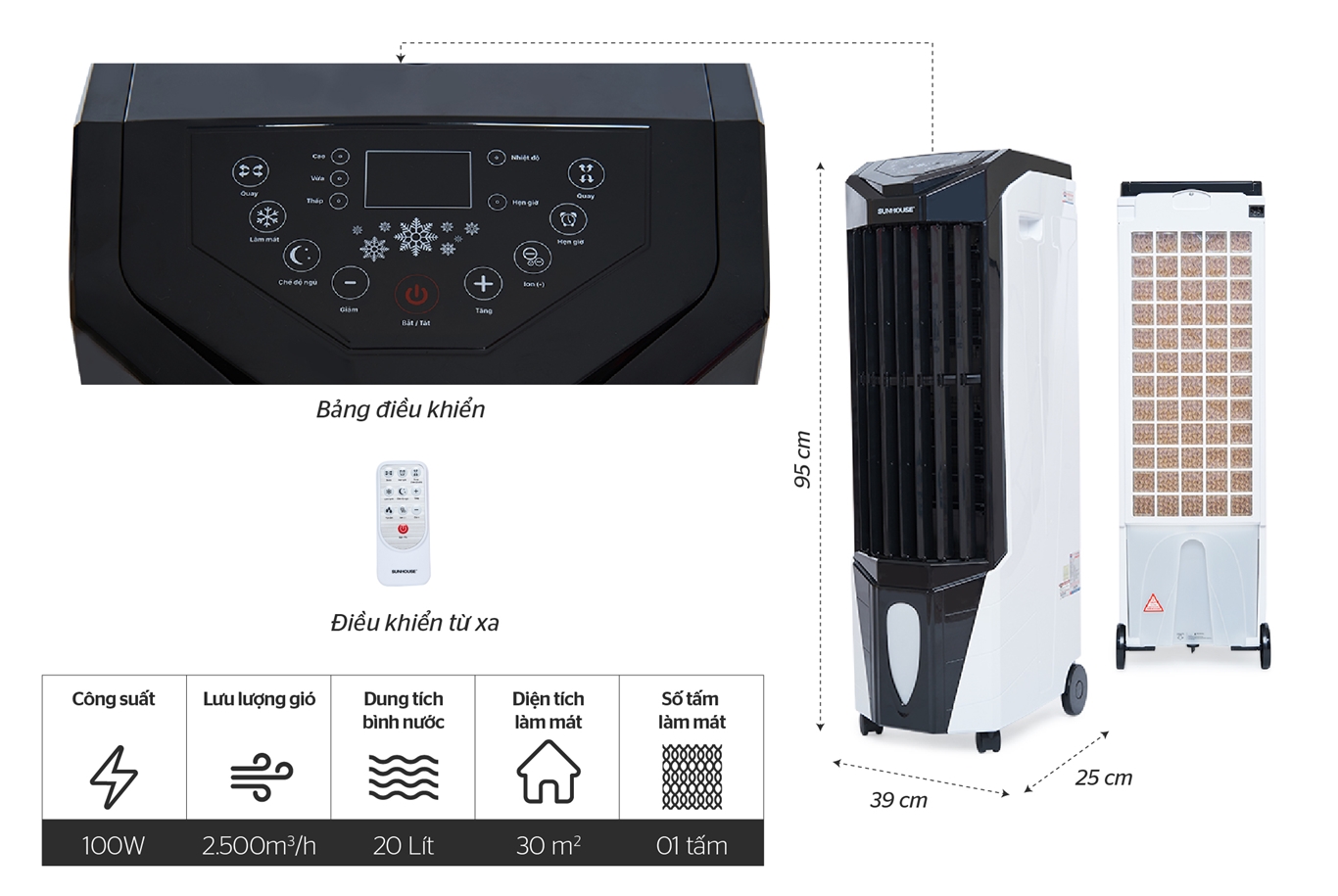 thông số kỹ thuật quạt điều hòa SUNHOUSE shd7719